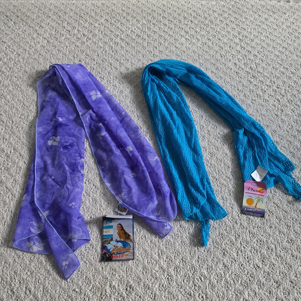 Sarong Pool cover up Wrap Bundle of 2 Purple Floral Turquoise Mesh OS NWT
